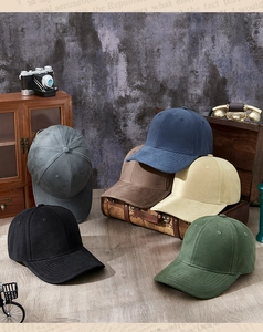 Detailed close-up of premium suede baseball caps available in six classic vintage colors