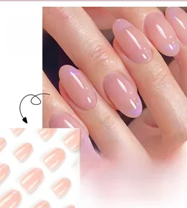 Détails de faux ongles ovales, base rose et dégradé de paillettes violettes