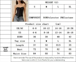Maattabel voor strapless top met UK, US, EU maten en materiaal informatie details