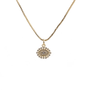 Collier élégant avec pendentif oeil doré serti de zircons étincelants pour femmes