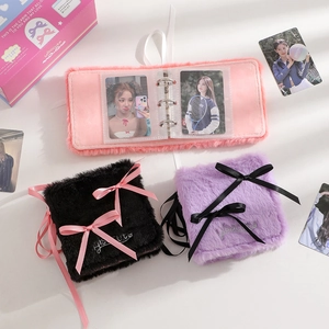 Plush ballet style photo album with ribbon bow and embroidery for photocard storage