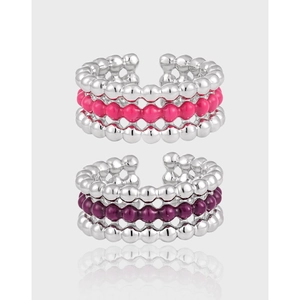 925 Sterling Silver Ring Beaded Multi Layer Enamel Colorful Adjustable Open Band Jewelry For Women