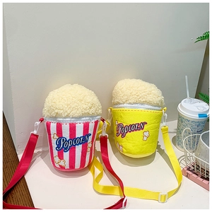 Creative popcorn bucket shoulder bag made of plush material and canvas with striped design