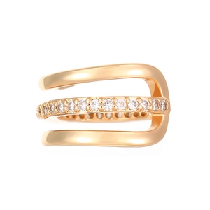 Detailed macro view of the triple-layer rose gold ear cuff with shimmering white zircon stones