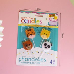 Lot de 4 bougies d'anniversaire animaux en cire naturelle avec tigre et ours