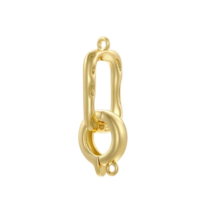 18K gold plated copper oval double loop connector for pearl necklace and bracelet