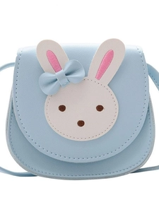 Cute blue rabbit crossbody bag for girls with white bunny patch and PU leather details