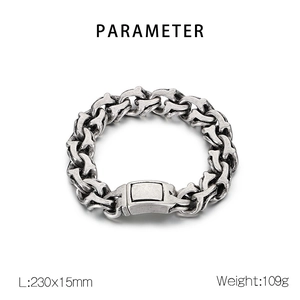 Detailansicht des 15mm Vintage Edelstahl-Gliederarmbands mit Größenangaben