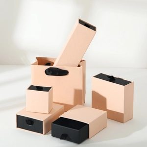 Pink drawer jewelry box set with matching gift bag and black interior for various jewelry