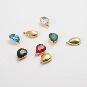 Golden teardrop stainless steel pendants with colorful gemstones and polished finishes