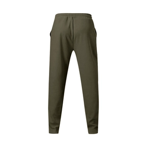 Detailed back view of olive green waffle knit sweatpants with elastic waistband