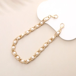 Beaded gold chain phone strap with white pearls and lobster clasps for luxury DIY accessories
