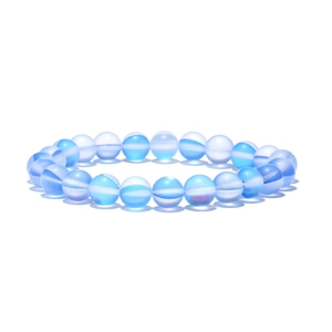 Minimalistisches 8mm Mondstein-Perlenarmband mit durchscheinenden eisblauen Glasperlen