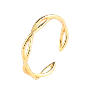 Minimalist S925 sterling silver woven gold open ring with twisted rope design for women