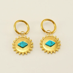 Bohemian stainless steel sunflower earrings with turquoise stone in golden finish