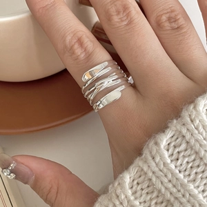 925 Sterling Silver Ring Multi Layer Woven Winding Line Adjustable Open Finger Jewelry Minimalist Fashionable For Women