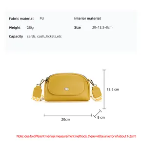 Detailed size guide and measurements for the yellow PU leather crossbody dumpling bag