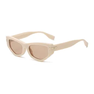 Vintage cat-eye sunglasses with beige frames, brown lenses and gold metal accents