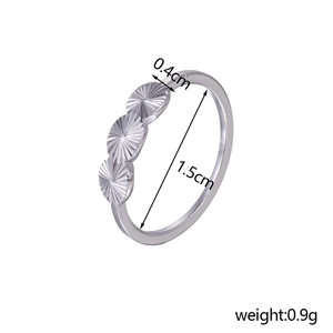 Detail showing 1.5cm inner diameter and 0.4cm width of this silver textured ring