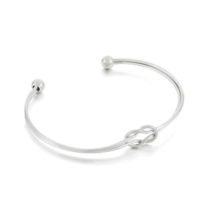 Bracelet jonc minimaliste en acier inoxydable argenté avec nœud et perles polies
