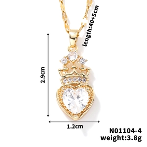 Detail showing crown heart pendant dimensions 2.9x1.2cm with cubic zirconia inlay