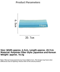 Detailed dimensions of blue and green gradient yoga headband with Hope embroidery