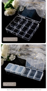 Detail view of 12 and 6-grid clear nail art organizers with dimensions and weights