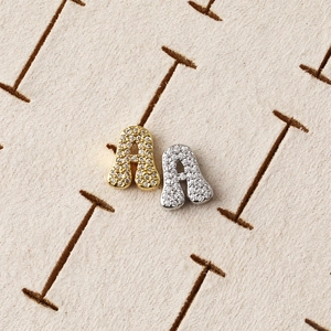 Sparkling gold and silver initial A pendants with micro-pave cubic zirconia crystals