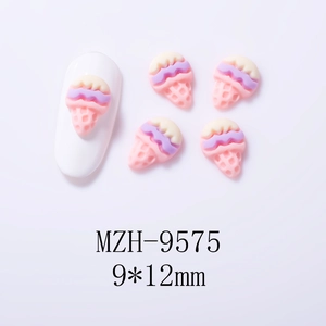 Detail of 9x12mm pink resin ice cream nail charms with MZH-9575 model on white base