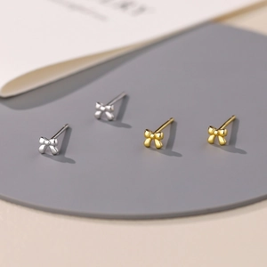 Cute Mini Bowknot Stud Earrings For Women Fine Silver S999 Sweet Small Versatile Minimalist Fashion Earrings Jewelry Gift