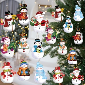 Wooden Christmas Hanging Ornaments Set Santa Claus Snowman Xmas Tree Pendants Cartoon Festive Decoration For Holiday Party Home Decor