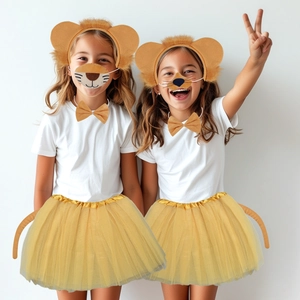 Kids lion costume set with headband, mask, bowtie, tutu skirt and tail accessory