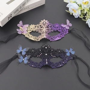 Venetian gradient lace mask with decorative butterflies and sparkling rhinestones