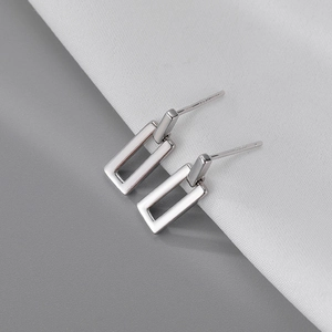 Elegant minimalist S925 sterling silver rectangular geometric stud earrings for women