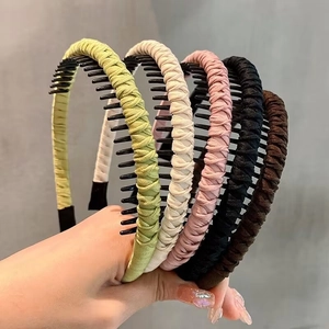 Braided Headband Fabric Wrapped Anti-Slip Hair Hoop With Teeth For Women High Cranial Top Style Solid Color Hair Accessory