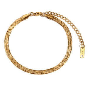 18K gold plated stainless steel herringbone snake chain bracelet with adjustable clasp