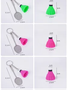 Detailed size chart for mini badminton racket and shuttlecock keychain accessories