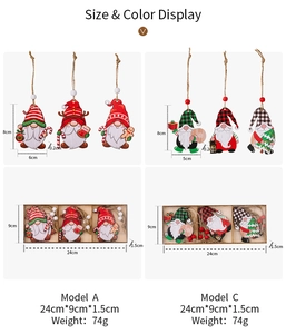 Detailed size and packaging display of wooden Christmas gnome hanging ornaments set