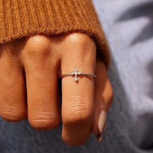 Minimalist Cross Ring Copper Cubic Zirconia Dainty Finger Jewelry Fashion Accessory For Women Trendy Thin Band