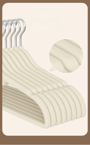 Macro detail of non-slip cream velvet clothes hanger with soft flocking texture