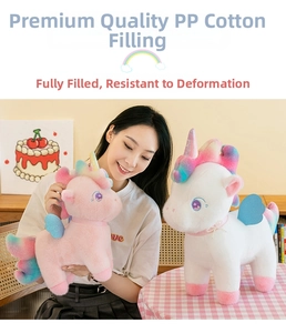 Detailed view of plush unicorn toys with high-quality PP cotton filling and soft texture