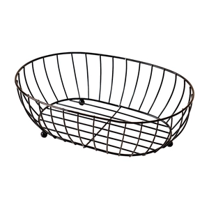 Modern black wire fruit basket with oval metal frame and stable sphere feet for home decor