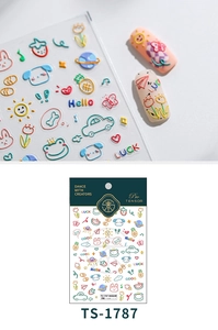 Detailed 5D embossed nail art stickers with cute TS-1787 cartoon graffiti patterns