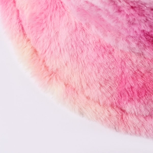 Tie-dye plush bucket hat with pink and purple gradient long faux fur fabric detail