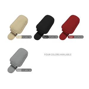 Car sun visor sunglasses holder in leather with four colors: beige, black, red, and grey