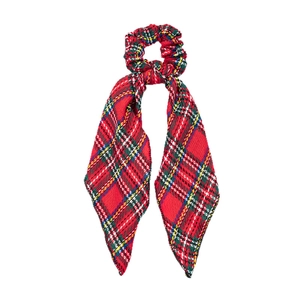 Christmas red plaid velvet hair scrunchie with long ribbon streamers for ponytails