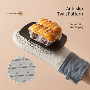 Thickened silicone oven mitt with non-slip texture for heat-resistant kitchen baking