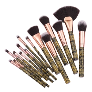 Professional Makeup Brushes Synthetic Fiber Bristles Patterned Plastic Handle Rose Gold Metal Ferrule Beauty Tools