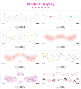 Collection of creative face tattoo stickers featuring hearts, rainbows and gold glitter designs