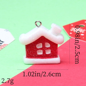Detail of glittery resin Christmas house pendant with dimensions 0.98 x 1.02 inches